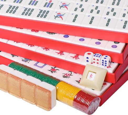 مجموعة ماجونج الصينية، مجموعة ألعاب ماجونج، 148 بلاطة أكريليك كبيرة مرقمة (1.5 بوصة)، مجموعة بلاط ماجونج مع حقيبة حمل حمراء (Mah-Jong، Ma Jong) in Kuwait