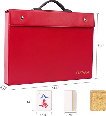 مجموعة ماجونج الصينية، مجموعة ألعاب ماجونج، 148 بلاطة أكريليك كبيرة مرقمة (1.5 بوصة)، مجموعة بلاط ماجونج مع حقيبة حمل حمراء (Mah-Jong، Ma Jong) in Kuwait