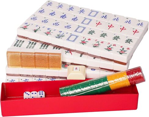 مجموعة ماجونج الصينية، مجموعة ألعاب ماجونج، 148 بلاطة أكريليك كبيرة مرقمة (1.5 بوصة)، مجموعة بلاط ماجونج مع حقيبة حمل حمراء (Mah-Jong، Ma Jong) in Kuwait