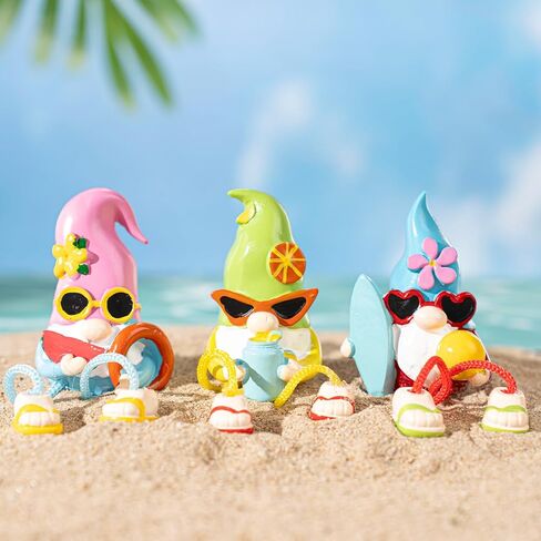 Anglechic 3 Pcs Summer Gnomes Figurines Decorations Hawaii Beach Table Centerpieces Shelf Sitter with Dangling Legs Resin Gnome Figurines for Summer Home Party Kitchen Decorations Holiday in Saudi Arabia
