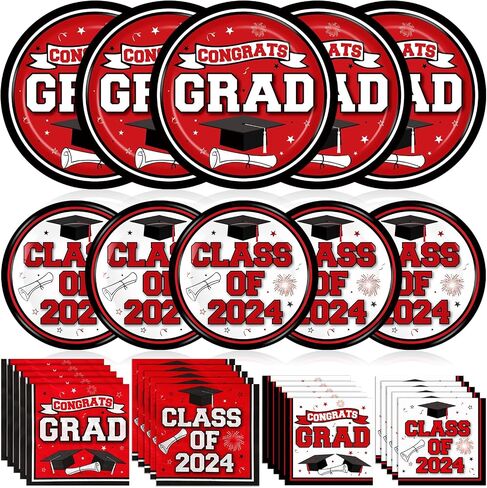 RUMIA 50 Set Graduation Party Plates and Napkins Red Black Graduation Party Supplies Class of 2024 Congrats Grad Disposable Paper Plates Napkins Dinnerware Set for 2024 Graduation Party Decorations in Saudi Arabia