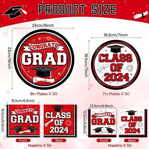 RUMIA 50 Set Graduation Party Plates and Napkins Red Black Graduation Party Supplies Class of 2024 Congrats Grad Disposable Paper Plates Napkins Dinnerware Set for 2024 Graduation Party Decorations in Saudi Arabia