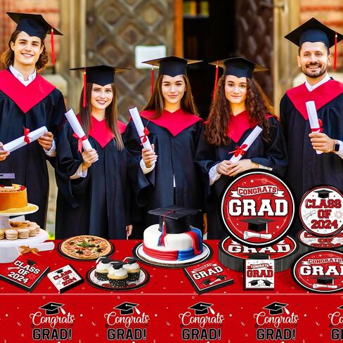 RUMIA 50 Set Graduation Party Plates and Napkins Red Black Graduation Party Supplies Class of 2024 Congrats Grad Disposable Paper Plates Napkins Dinnerware Set for 2024 Graduation Party Decorations in Saudi Arabia