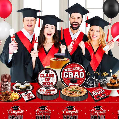 RUMIA 50 Set Graduation Party Plates and Napkins Red Black Graduation Party Supplies Class of 2024 Congrats Grad Disposable Paper Plates Napkins Dinnerware Set for 2024 Graduation Party Decorations in Saudi Arabia