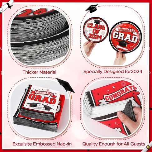 RUMIA 50 Set Graduation Party Plates and Napkins Red Black Graduation Party Supplies Class of 2024 Congrats Grad Disposable Paper Plates Napkins Dinnerware Set for 2024 Graduation Party Decorations in Saudi Arabia
