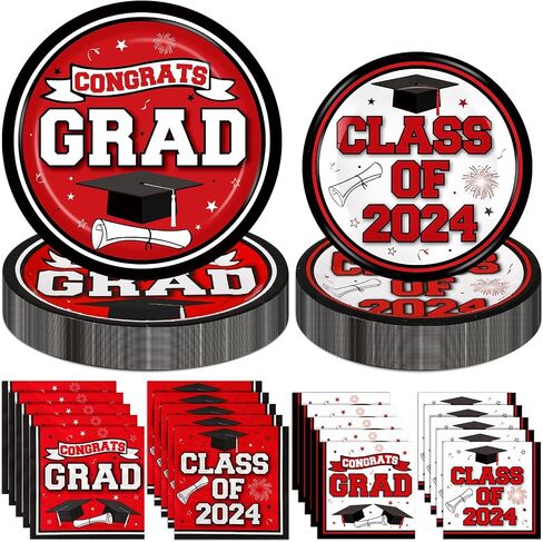 RUMIA 50 Set Graduation Party Plates and Napkins Red Black Graduation Party Supplies Class of 2024 Congrats Grad Disposable Paper Plates Napkins Dinnerware Set for 2024 Graduation Party Decorations in Saudi Arabia