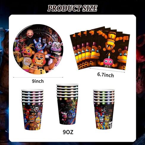 60 pcs Five Nights Birthday Party Supplies Disposable Tableware Include Plates,Cupsand Napkins for Kids Birthday Decorations (Serves 20） in Kuwait
