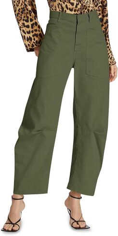Tongmingyun Womens Casual Barrel Horseshoe Pants High Waisted Button Baggy Trousers with Front Pockets in Saudi Arabia
