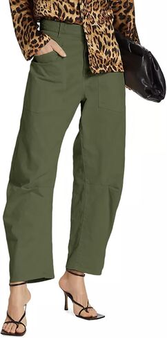 Tongmingyun Womens Casual Barrel Horseshoe Pants High Waisted Button Baggy Trousers with Front Pockets in Saudi Arabia