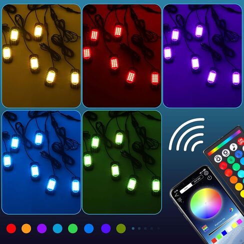 Treela 16 Pods RGB Rock Lights Multicolor Neon Underglow LED Flashing Lighting with Extension Wires with Remote Voice Mode Lighting Kit for Car SUV ATV UTV Truck Motorcycle in Saudi Arabia