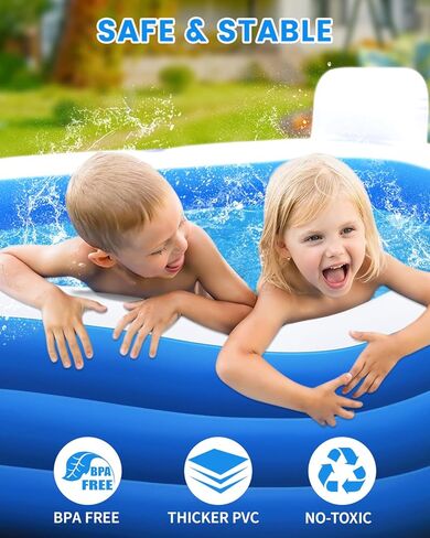 Inflatable Swimming Pool with Pump, 90" X 90" X 26" Kiddie Pool with Seats and Headrests, Oversized Thickened Blow-Up Pool for Kids, Adults, Family, Pools for Outdoor, Backyard, Indoor in Kuwait