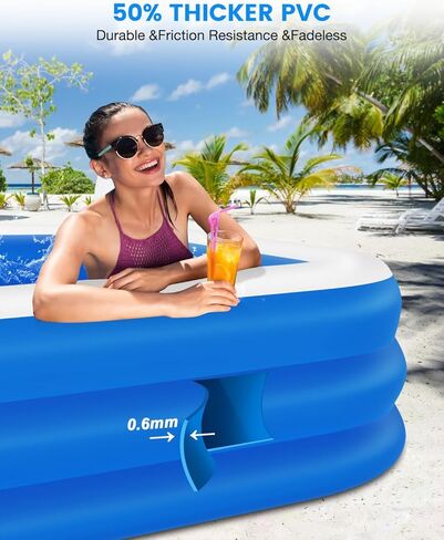 Inflatable Swimming Pool with Pump, 90" X 90" X 26" Kiddie Pool with Seats and Headrests, Oversized Thickened Blow-Up Pool for Kids, Adults, Family, Pools for Outdoor, Backyard, Indoor in Kuwait