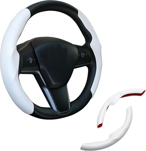 Carbon Fiber Steering Wheel Cover for Tesla Model 3/Y Steering Wheel Wrap Protector Anti-Slip Interior Compatible with Tesla Accessories (White) in Saudi Arabia