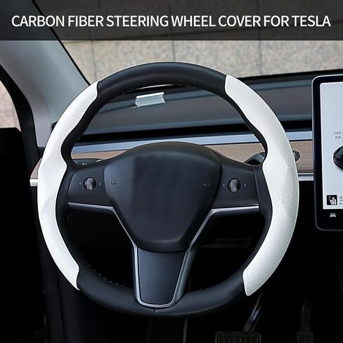 Carbon Fiber Steering Wheel Cover for Tesla Model 3/Y Steering Wheel Wrap Protector Anti-Slip Interior Compatible with Tesla Accessories (White) in Saudi Arabia