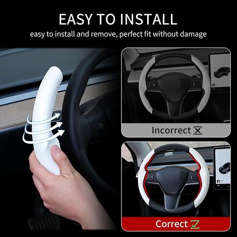 Carbon Fiber Steering Wheel Cover for Tesla Model 3/Y Steering Wheel Wrap Protector Anti-Slip Interior Compatible with Tesla Accessories (White) in Saudi Arabia