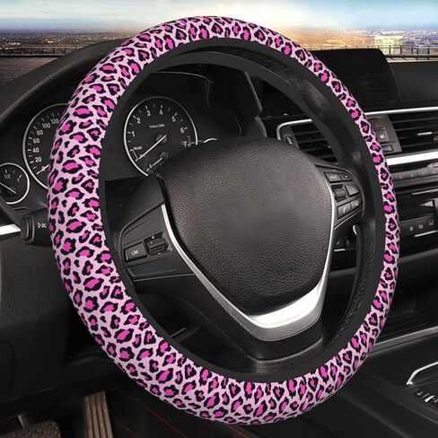 Black Leopard Cheetah Steering Wheel Cover for Women Girls, Anti-Slip High Elastic Breathable Soft Rubber Car Steering Wheel Cover, Universal 15 Inch Fit for Cars, Auto, SUVs in Saudi Arabia