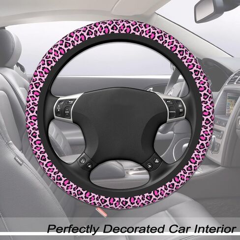 Black Leopard Cheetah Steering Wheel Cover for Women Girls, Anti-Slip High Elastic Breathable Soft Rubber Car Steering Wheel Cover, Universal 15 Inch Fit for Cars, Auto, SUVs in Saudi Arabia