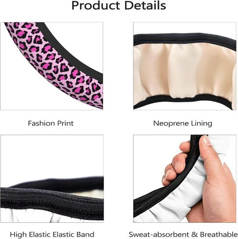 Black Leopard Cheetah Steering Wheel Cover for Women Girls, Anti-Slip High Elastic Breathable Soft Rubber Car Steering Wheel Cover, Universal 15 Inch Fit for Cars, Auto, SUVs in Saudi Arabia