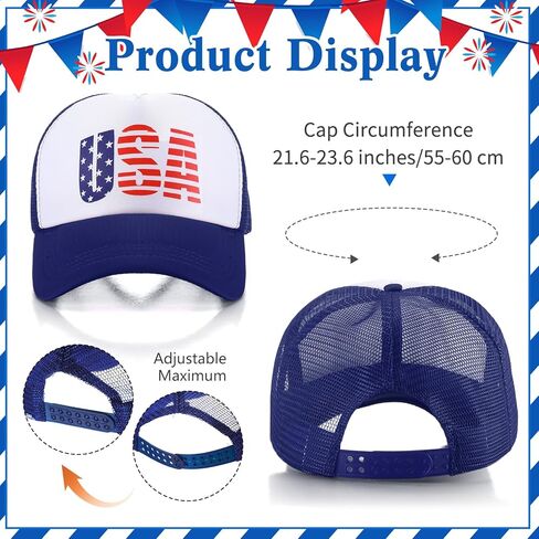 Jiuguva 2 Pieces USA Baseball Cap American Flag Trucker Cap Patriotic Retro Funny Hat Adjustable Mesh Adult Hat for Women Men Red, Navy in Kuwait