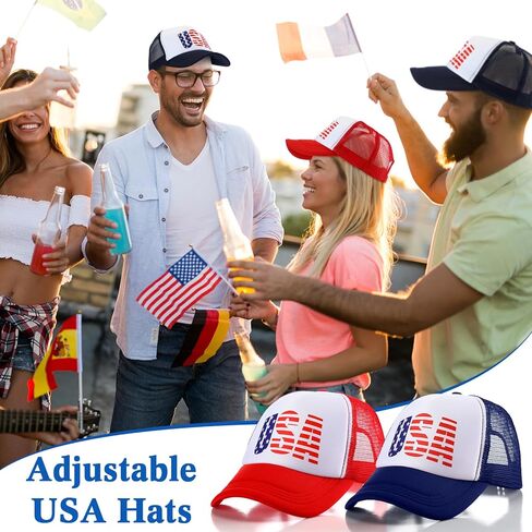 Jiuguva 2 Pieces USA Baseball Cap American Flag Trucker Cap Patriotic Retro Funny Hat Adjustable Mesh Adult Hat for Women Men Red, Navy in Kuwait