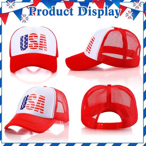 Jiuguva 2 Pieces USA Baseball Cap American Flag Trucker Cap Patriotic Retro Funny Hat Adjustable Mesh Adult Hat for Women Men Red, Navy in Kuwait