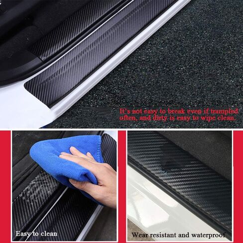 XITER لسيارة دودج تشارجر 2011-2024 من ألياف الكربون الجلدية لعتبة باب السيارة لوحة حماية عتبات دخول الباب وملحقات قطع غيار السيارات 4 قطع - أحمر in Kuwait