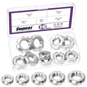 Swpeet 10Pcs 5 Sizes 304 Stainless Steel Retaining Four-Slot Slotted Round Nuts Assortment Kit, Fine Pitch Thread Four Slot Nut Retaining Lock Nut, Round Lock Nut for Machinery Equipment, Vehicles in Kuwait