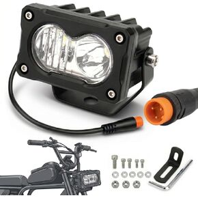 ضوء باجا لRidstar Q20 / H20 / H26 3-Pin Julet Plug and Play Ebike Headlight 30W LED 10V-80V جهد ​​عريض IP68 مقاوم للماء على الطرق الوعرة مصباح أمامي من الألومنيوم بالكامل مع دعامة مزدوجة وكابل محول in Kuwait