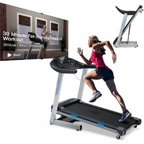 جهاز مشي منزلي من WELLFIT سعة 400+ رطل، جهاز مشي شديد التحمل 4.0 حصان، 15% تسلق تلقائي للجري، جهاز مشي قابل للطي مع درابزين، حزام عريض 18*43 بوصة، 95% مثبت مسبقًا، جهاز مشي تجاري صغير in Kuwait
