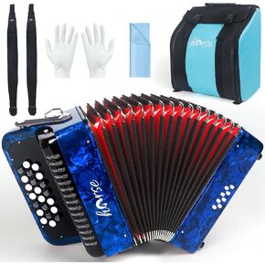 22 Key 8 Bass Accordion, Acordeones Para Adultos, Stable Pitch Polished 22 Key Accordions, Comfortable Sensitive to the Touch Button Accordion, Acordeón De Adulto Azul for Beginners with Bag (Blue) in Kuwait