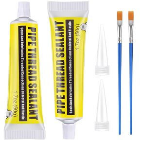 Threlaco 2 Pcs Soft Set Pipe Thread Sealant, 1-3/4 Ounce Non Hardening Paste with 2 Brush for Metal & Plastic Leak Proof, Temp Range -100°F to 600°F, Drip Resistant Ideal for Plumbing & HVAC in Kuwait