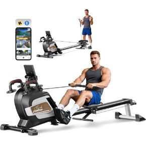 pooboo Rowing Machines for Home, Magnetic Rowing Machine with Adjustable Resistance, Folding Rower Machine of Quiet, 350lbs Weight Capacity, Comfortable Seat Cushion, LCD Monitor, App Support in Kuwait