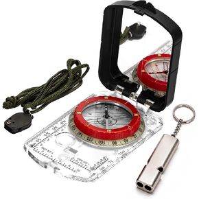 BIJIA Orienteering Compass with LED Light & Global Needle - Adjustable Declination, Sighting Mirror, Built-in Clinometer, Includes Emergency Survival Whistle for Hiking, Camping, Navigation in Kuwait