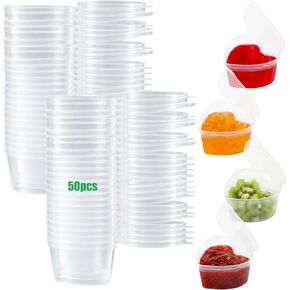 50 Sets 1.5 oz Heart Shaped Jello Shot Cups with Lids, Disposable Plastic Heart Shape Cups, Small Condiment Containers, Clear Dipping Sauce Cups for Sauce,Samples, Desserts and Crafts in Kuwait