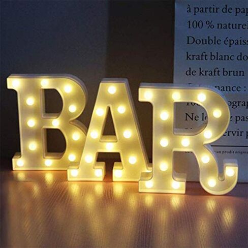 BAR - Illuminated Marquee Bar Sign - Lighted LED Marquee Word Sign - Pre-Lit Pub Bar Sign Light Battery Operated (23.03-in x 8.66-in) (Black BAR) in Kuwait