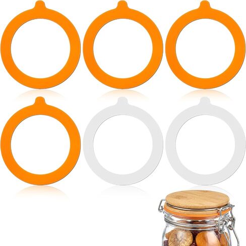 6 Pcs Mason Jar Orange Rubber Seal Replacement Jar Gasket Rubber Seals for Glass Jars Jars Airtight Silicone Gasket Sealer Leakproof White Orange for Canning Mason 3.75 Inches Diameter Fits Most Sizes in Kuwait