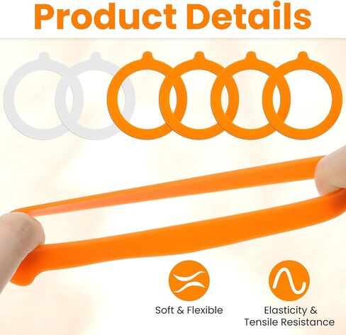 6 Pcs Mason Jar Orange Rubber Seal Replacement Jar Gasket Rubber Seals for Glass Jars Jars Airtight Silicone Gasket Sealer Leakproof White Orange for Canning Mason 3.75 Inches Diameter Fits Most Sizes in Kuwait