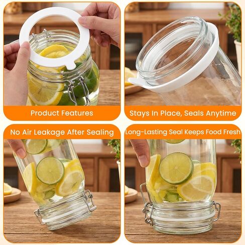 6 Pcs Mason Jar Orange Rubber Seal Replacement Jar Gasket Rubber Seals for Glass Jars Jars Airtight Silicone Gasket Sealer Leakproof White Orange for Canning Mason 3.75 Inches Diameter Fits Most Sizes in Kuwait