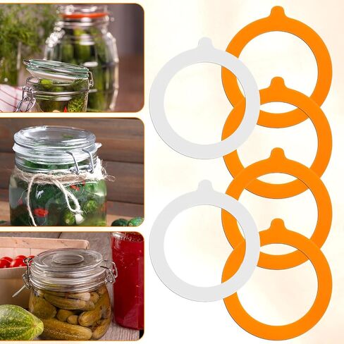 6 Pcs Mason Jar Orange Rubber Seal Replacement Jar Gasket Rubber Seals for Glass Jars Jars Airtight Silicone Gasket Sealer Leakproof White Orange for Canning Mason 3.75 Inches Diameter Fits Most Sizes in Kuwait