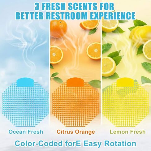 12 Pack Urinal Screen Deodorizer, 3D Anti-Splash Design, 3 Scents Ocean Lemon Orange, Long Lasting Odor Control Urinal Mats for Men Toilets Restroom Office School Mall Hotel Commercial Use in Kuwait