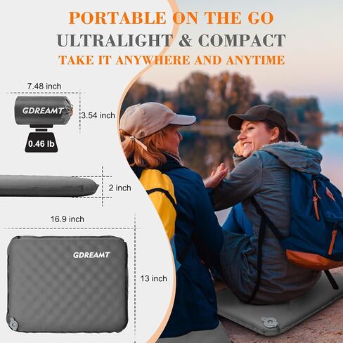 Inflatable Seat Cushion, Self-Inflating Memory Foam Stadium Seats Cushion Portable Camping Air-Foam Sitting Pad for Travel Airplane Car Bleachers Backpacking Office, Lightweight & Compact in Saudi Arabia