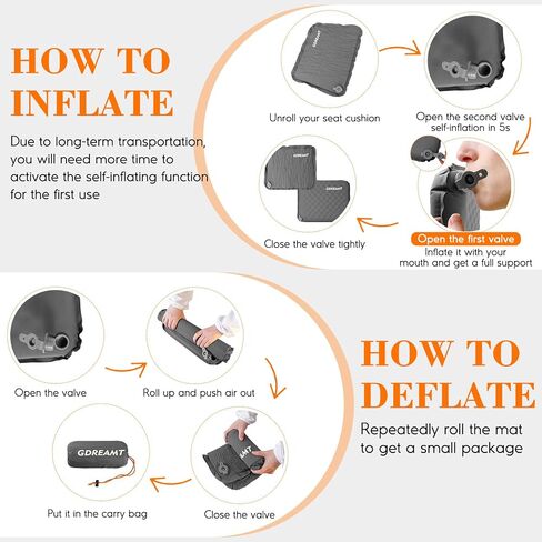 Inflatable Seat Cushion, Self-Inflating Memory Foam Stadium Seats Cushion Portable Camping Air-Foam Sitting Pad for Travel Airplane Car Bleachers Backpacking Office, Lightweight & Compact in Saudi Arabia