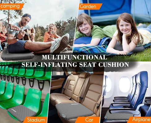 Inflatable Seat Cushion, Self-Inflating Memory Foam Stadium Seats Cushion Portable Camping Air-Foam Sitting Pad for Travel Airplane Car Bleachers Backpacking Office, Lightweight & Compact in Saudi Arabia