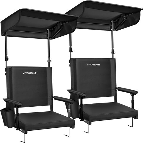 VIVOHOME Stadium Seat with Sunshade Canopy and Back Support for Sport Event | Adjustable Canopy, Memory Foam Cushion, 2 Cup Holders, Shoulder Strap, 2 Pack, Portable Bleacher Chair, Foldable Seat in Kuwait