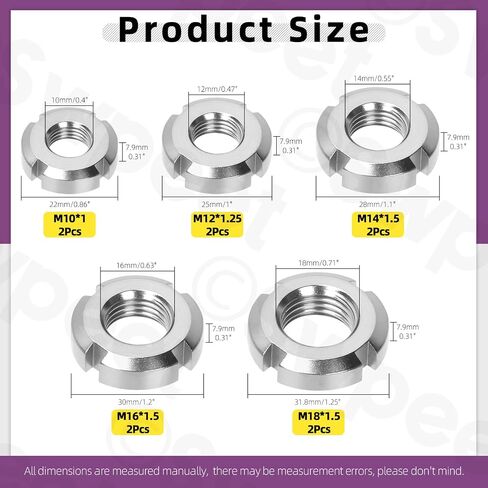 Swpeet 10Pcs 5 Sizes 304 Stainless Steel Retaining Four-Slot Slotted Round Nuts Assortment Kit, Fine Pitch Thread Four Slot Nut Retaining Lock Nut, Round Lock Nut for Machinery Equipment, Vehicles in Kuwait