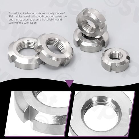 Swpeet 10Pcs 5 Sizes 304 Stainless Steel Retaining Four-Slot Slotted Round Nuts Assortment Kit, Fine Pitch Thread Four Slot Nut Retaining Lock Nut, Round Lock Nut for Machinery Equipment, Vehicles in Kuwait