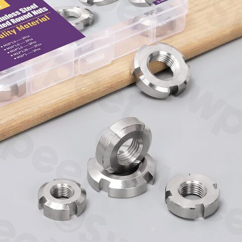 Swpeet 10Pcs 5 Sizes 304 Stainless Steel Retaining Four-Slot Slotted Round Nuts Assortment Kit, Fine Pitch Thread Four Slot Nut Retaining Lock Nut, Round Lock Nut for Machinery Equipment, Vehicles in Kuwait