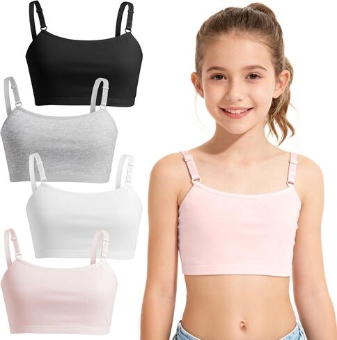 Girls Training Bra, Soft Cotton Cami Bralette with Adjustable Straps, Double Layer Design, No Pads for Ages 8-14 Years in Kuwait