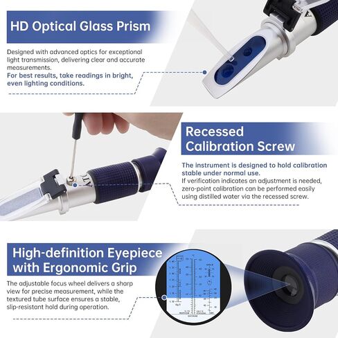 5-in-1 DEF Antifreeze Refractometer Coolant Tester Built-in ATC Hydrometer for Automotive Antifreeze, Diesel Exhaust Fluid, Ethylene Glycol or Propylene Glycol, Windshield Washer Fluid, Battery Acid in Kuwait