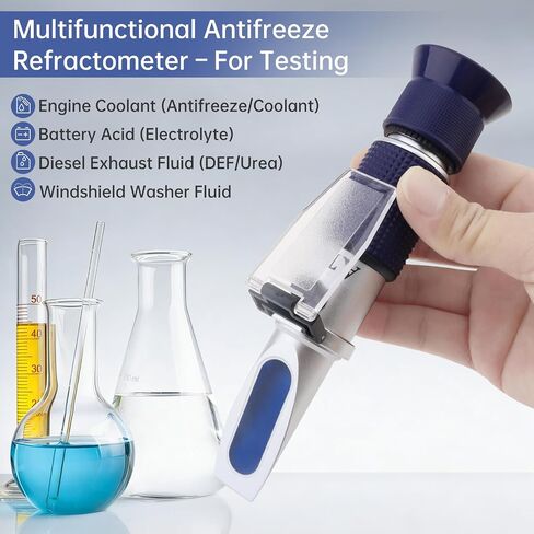 5-in-1 DEF Antifreeze Refractometer Coolant Tester Built-in ATC Hydrometer for Automotive Antifreeze, Diesel Exhaust Fluid, Ethylene Glycol or Propylene Glycol, Windshield Washer Fluid, Battery Acid in Kuwait